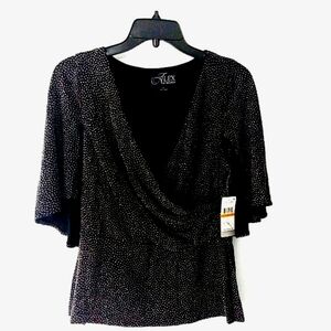 Alex Evenings Blk/Wht Wrap Dress Top